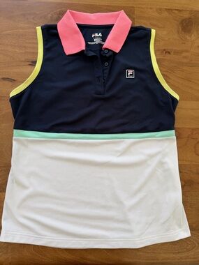 Fila Colorblock Sleeveless Polo Tank - Navy, White, Pink, Yellow, Mint - Size M